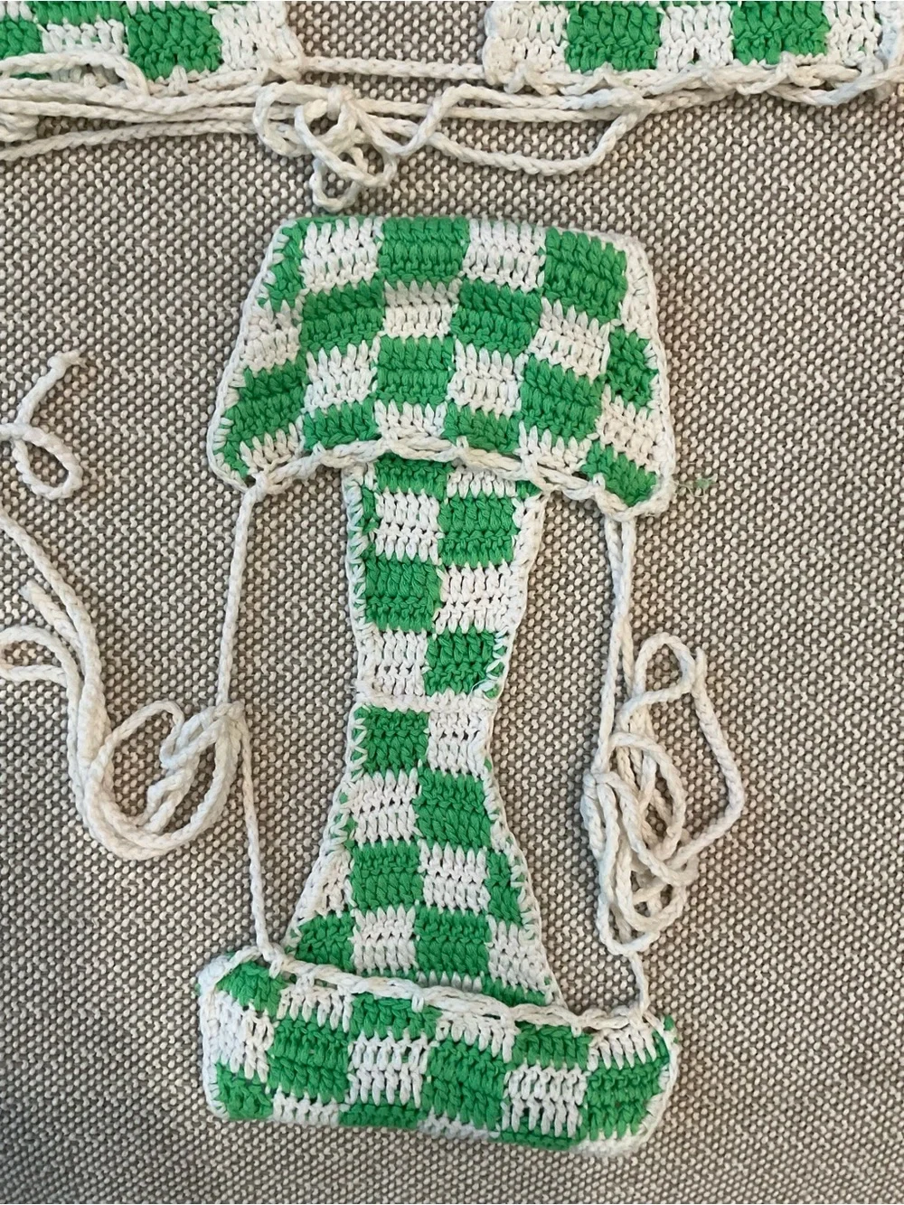 Frankies Bikinis Green & White Checkered Crochet Bikini Set